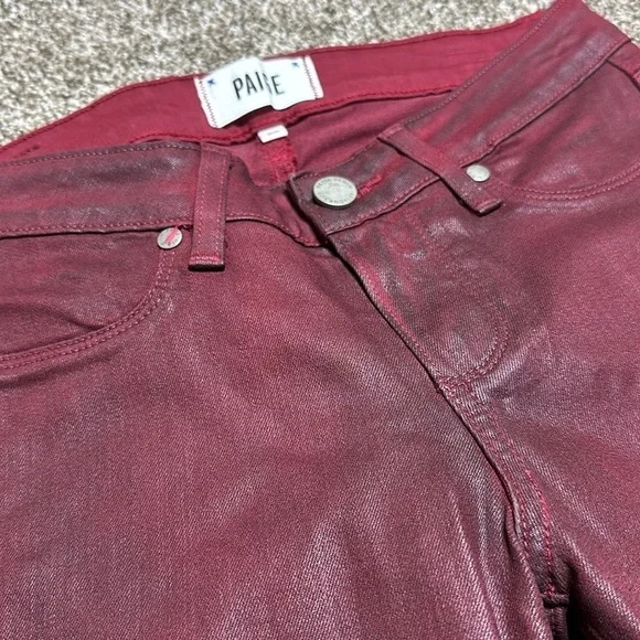 Paige verdugo ankle Shiraz silk coated skinny ankle jeans denim deep red wine - Picture 3 of 15